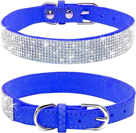 Cute Dog Collar with Bling Rhinestone, Fancy Crystal Diamond Glitter Pretty Jewel Soft Cat Collars for Small Medium Large Breed Dogs Girl Female Pet Puppy Kitten Terrier (XXS, Dark Blue)