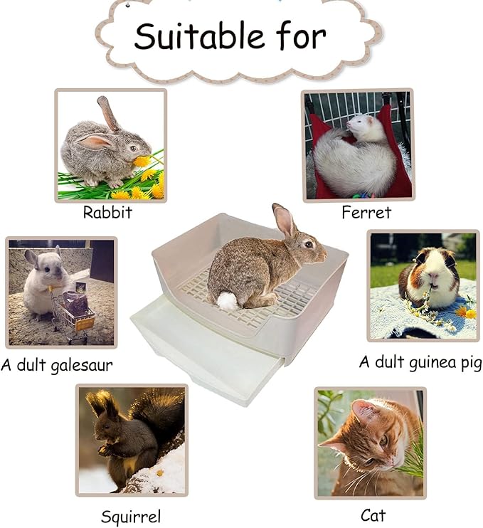 Tfwadmx Large Rabbit Litter Box Bunny Corner Toilet Potty Trainer with Drawer Bigger Pet Pan for Adult Guinea Pig Chinchilla Ferret Hedgehog and Other Animals (Brown)