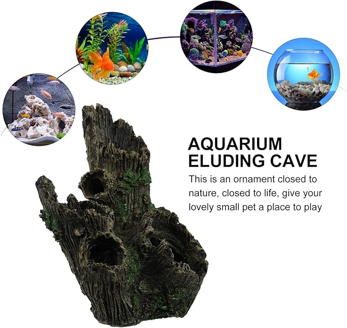 balacoo Fish Tank Ornament Resin Wood Tree Stump Aquarium Decor Driftwood Betta Log Play House Hollow Tree Hole Landscape Decor for Freshwater Betta Cichlid Reptile