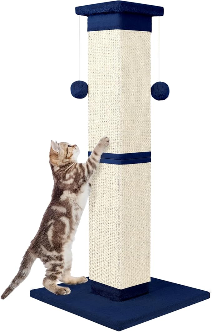 Cat Scratching Post 33 Inch Nature Sisal Scratch Post for Indoor Cats, Large Cat Scratcher Protect Your Furniture, for All Breeds Blue