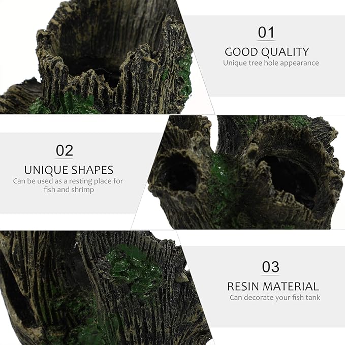 balacoo Fish Tank Ornament Resin Wood Tree Stump Aquarium Decor Driftwood Betta Log Play House Hollow Tree Hole Landscape Decor for Freshwater Betta Cichlid Reptile