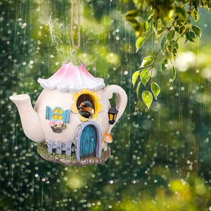 Yinns Birdhouses, Resin Bird House for Outside, Decorative Bird Houses, Hanging Watering Can Bird Houses for Outdoors Cardinal Bluebird Wild Birds