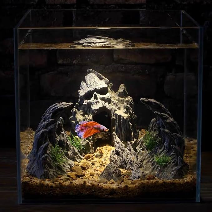 Aquarium Decoration for Fish Tank Skull Rock Aquarium Ornament Aquarium Skull Mountain View Stone Ornaments Aquarium Decor House Cave Fish Tank Decoration - Small