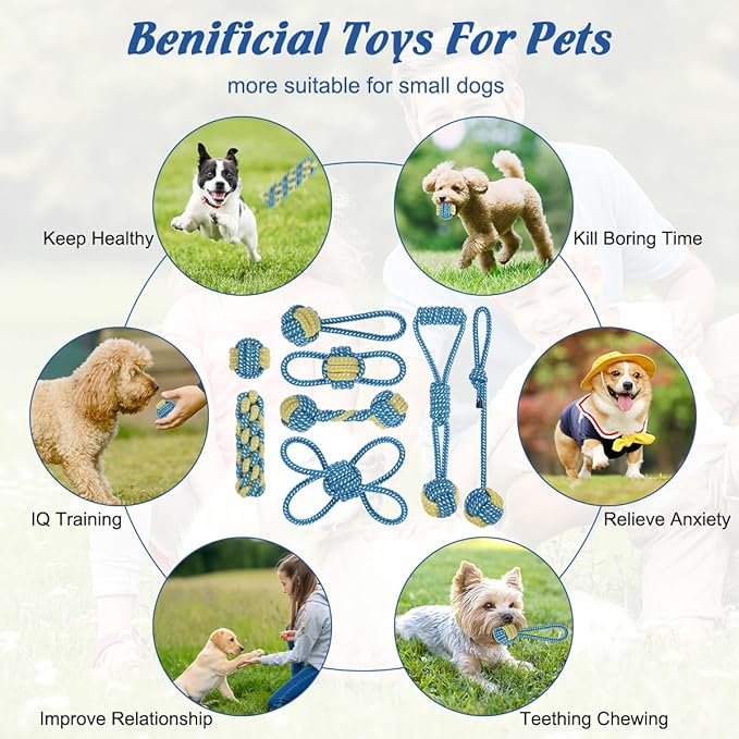 ETACCU 8 Pack Dog Rope Toys for Puppy & Small Dogs , Puppy Rope Toy for Aggressive Chewers, Indestructible,Keeping Dogs from Being Bored- Blue