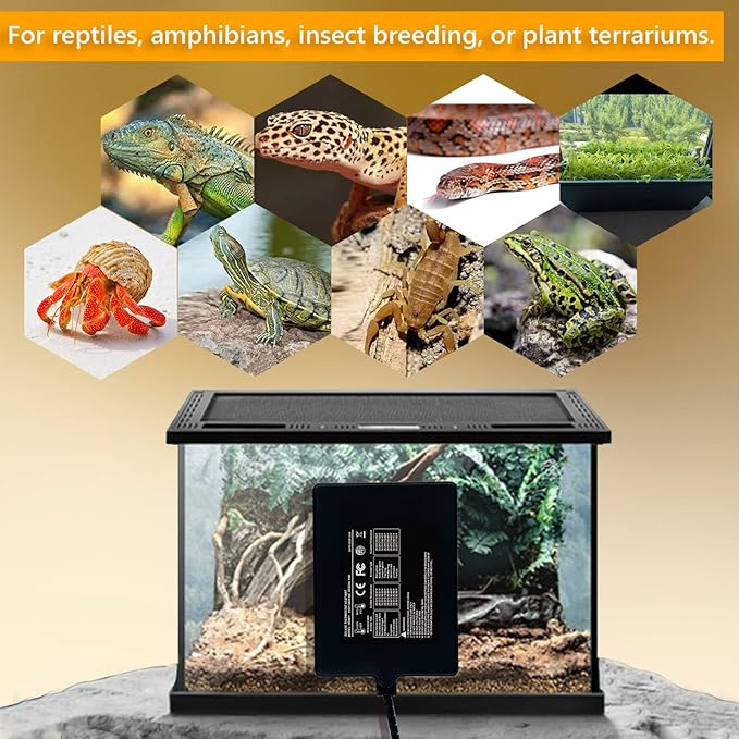 Reptile Heating Pad with Digital Thermostat, 6x8 Inch Under Tank Heat Pad for Reptiles/Tortoise/Snakes/Lizard/Gecko/Hermit Crab/Frog/Spider/Insect Breeding - Upgraded Terrarium Heating Pad
