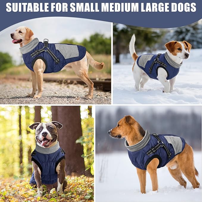 Mosucoirl Warm Dog Coats Pet Clothes, Waterproof Dogs Jacket Reflective Pet Outfits Winter Dog Cold Weather Coat Cozy Snow Jackets Vest for Small Medium Large Dogs Puppy Doggie (NavyBlue, M)