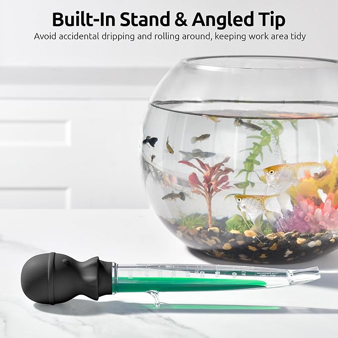 U-Taste Aquarium Pipette Cleaner: 1.5oz Coral Feeder for Fish Tank Cleaning, Manual Feeding Tube, Food Grade Siphon Dropper, Waste Remover with Strong Suction & Stand & Brush (11.98in, Black)