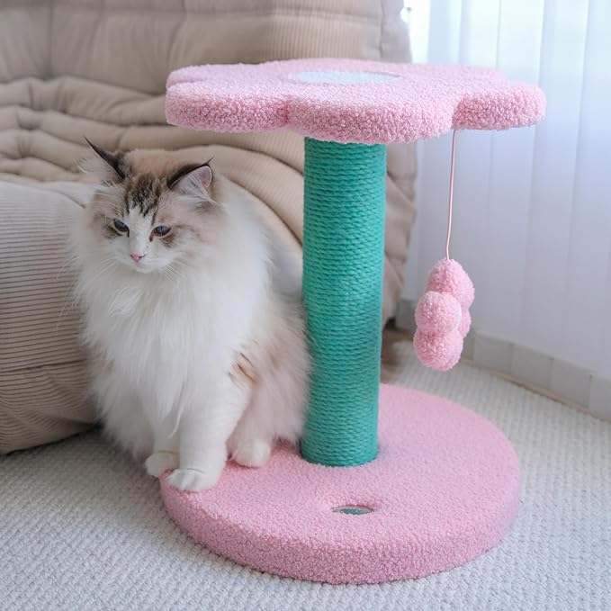 VETRESKA 18" Flora Cat Tree, Sisal Scratching Posts with Hanging Blossom Toy, Indoor Cats Furniture Activity Center for Cats Kittens, Pink