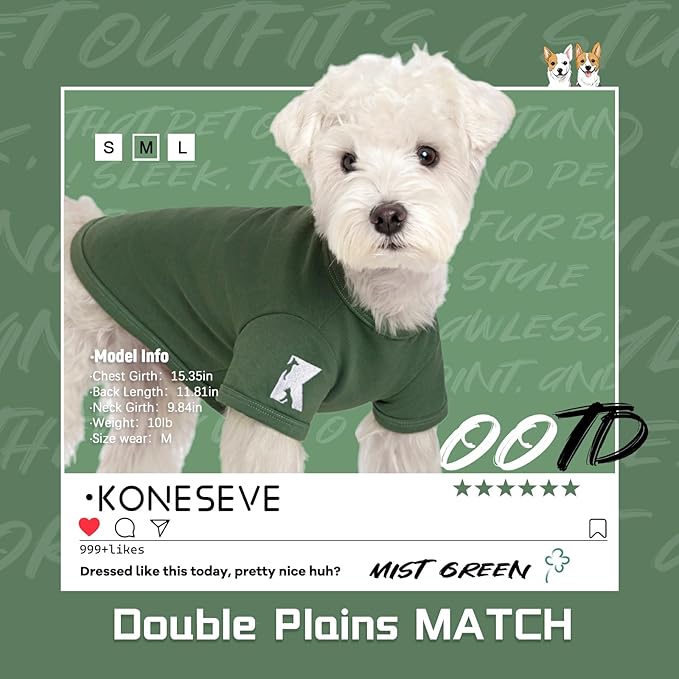 Koneseve Dog Shirt Soft Cotton Stretchy Clothes for Medium Large Dogs 2-Pack Rust & Mist Green 5XL
