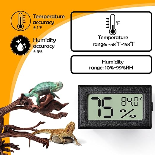 4 PCS Rectangle Reptile Thermometer and Humidity Gauge for Bearded Dragon Accessories, Reptile Tank Accessories for Jumping Spider, Leopard Gecko, Hermit Crab, Gecko, Ball Python, Lizard