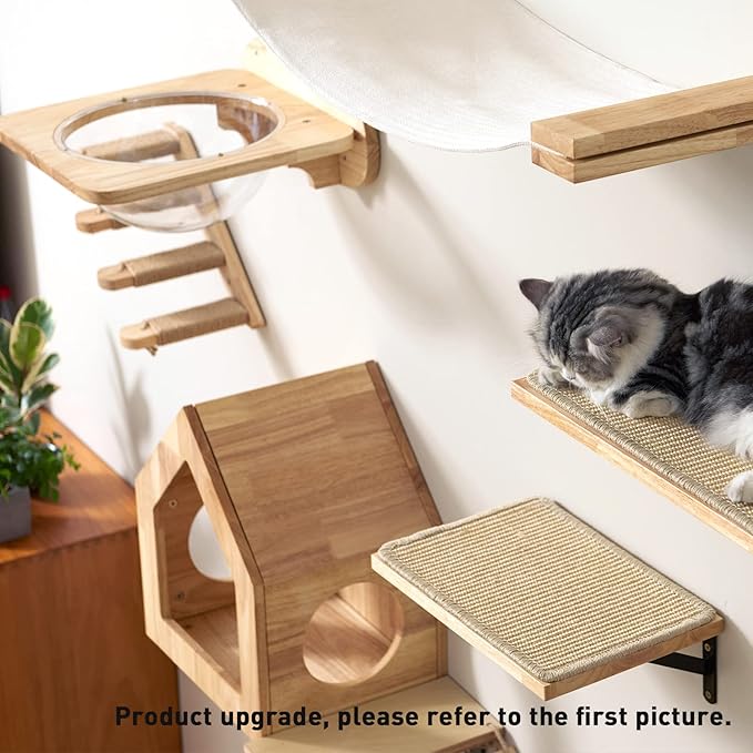 FUKUMARU Cat House Wall Mounted, 15.5x11.8x18 Inches Birch Plywood Condo, Multi-Use Kitten Furniture, Stylish Design, DIY Cats Wall Jungle