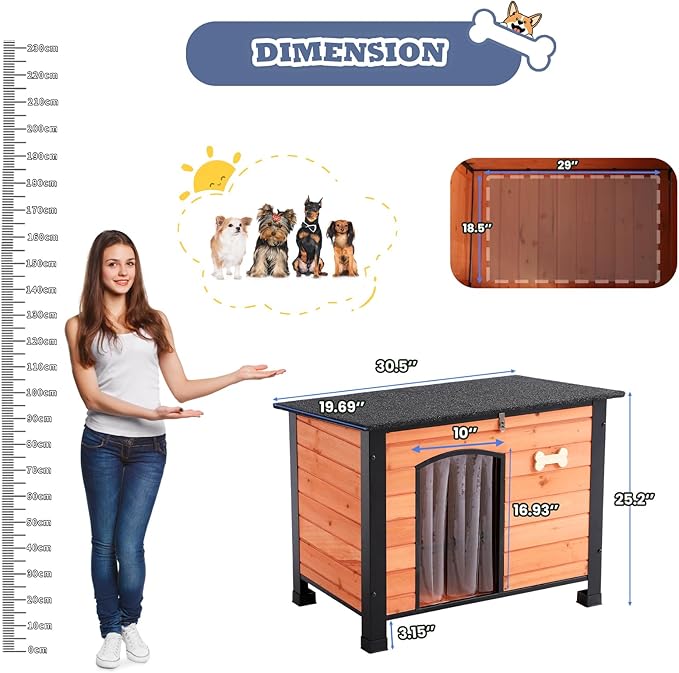 Outdoor Dog House, Indoor Outdoor Doghouse Puppy Shelter Dog House with Iron Frame,Anti-Bite Design Dog Home for Small Medium Some Large Dogs (Orange, Small)