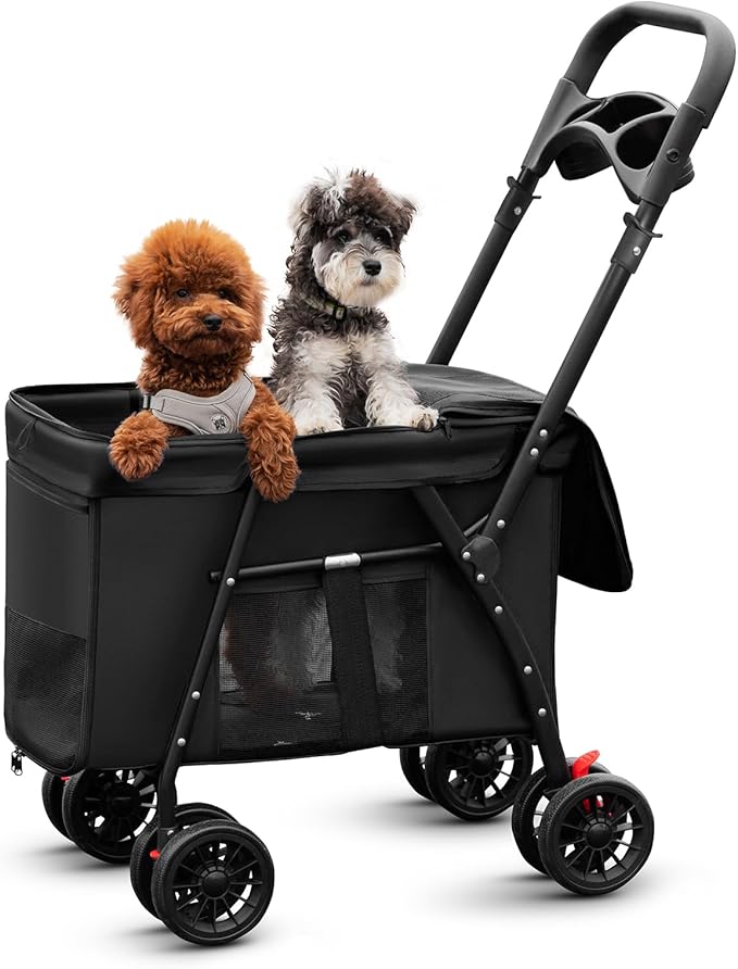 Pet Stroller Cat Dog Stroller Travel Folding Pet Carriers(Black)