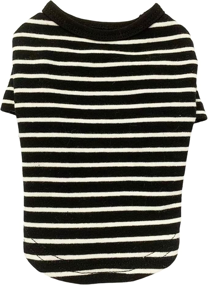 YQYS Pet T-Shirts Thick Striped Cotton Tee Shirt for Small Dogs and Cats Puppy Clothes Apparel Clothing for Teacup Chihuahua Yorkie Poodle Black White Medium