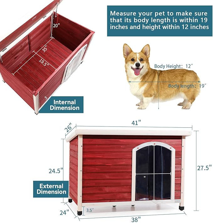Petsfit 40.8 X 26 X 27.6 Inches Wooden Dog Houses, Dog House Outdoor