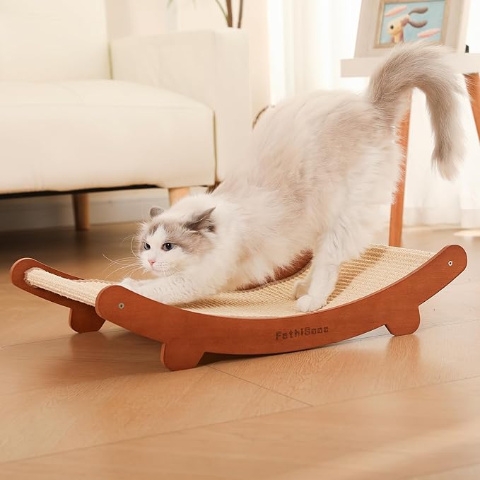 Sisal Cats Scratcher Bed Shaped U, Beech Wood Scratching Pad Indoor cat Toy,Durable,Wooden Cat Furniture Protector, Scratch Post for Larges Cats Scratcher Lounge,Clawing and Play