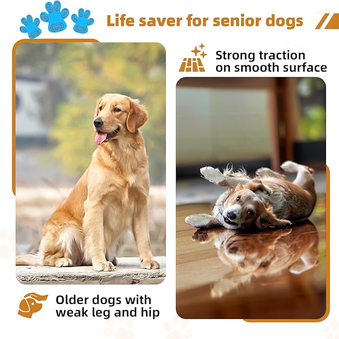 Non-Slip Dog Paw Protector Pads for Senior Dogs, Dog Paw Adhesive Pads on Hardwood Floor,Senior Pets Essentials with Strong Traction,Puppy Grippers,Blue,12 Sets 48 pc L