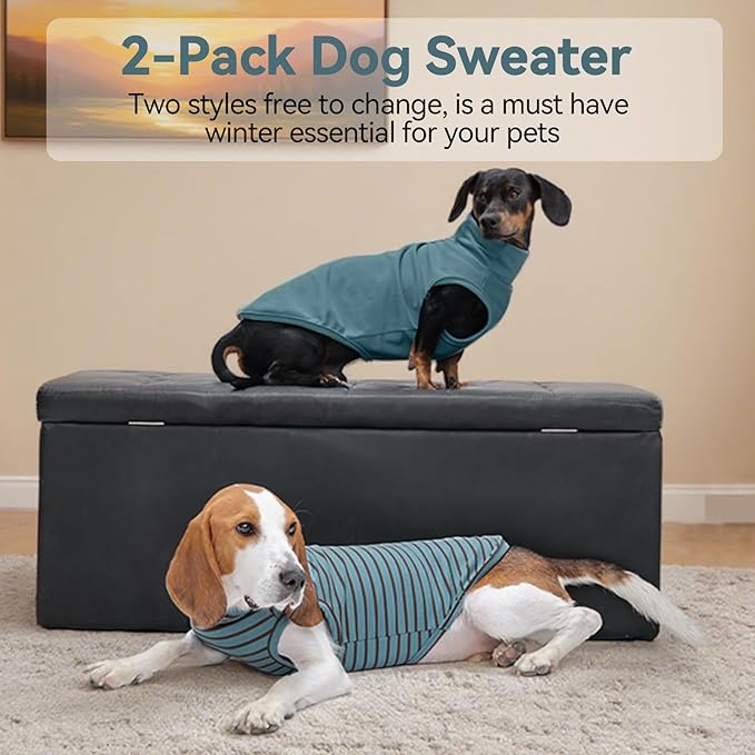 2 Pack Dog Sweaters for Small Medium Dogs, Stripe Winter Clothes Warm Pullover for Pets, Dog Jacket Coats Stretchy Sweatshirt Soft Fleece Vest for Pets, French Bulldog, Blue M