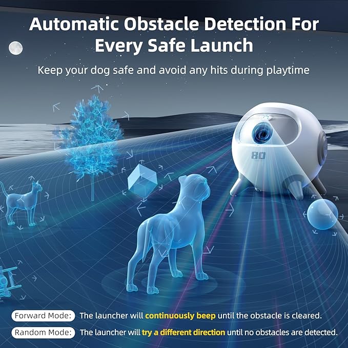 uahpet Automatic Ball Launcher for Dog with Obstacle Detection, 4 Adjustable Distances Ball Thrower Launcher for Medium & Large Dogs, with 3 Balls (2.5 inches)