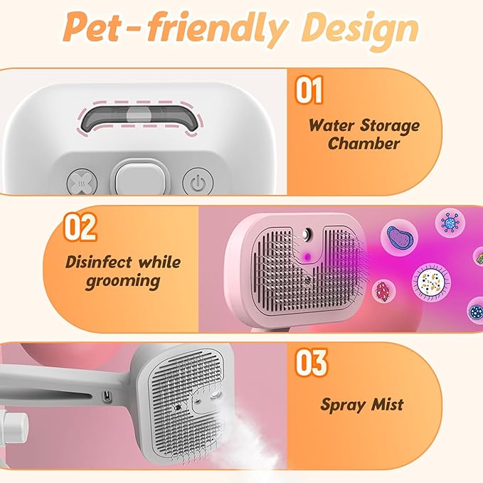 Pet Steam Brush Set for Dogs, 2025 New Self-Cleaning Pet Brush, Multi-Function Pets Hair Removal Brushes for Home Use, Portable Dog Cat Grooming Brushes for Pets Owners (White)