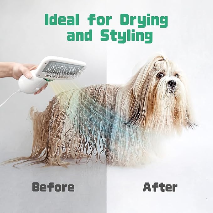 Dog Hair Dryer, 2-in-1 Dog Blow Dryer with Slicker Brush, 300W Pet Hair Dryer for Small and Medium-Sized Dogs and Cats, Dog Grooming Dryer Portable & Adjustable Temperature