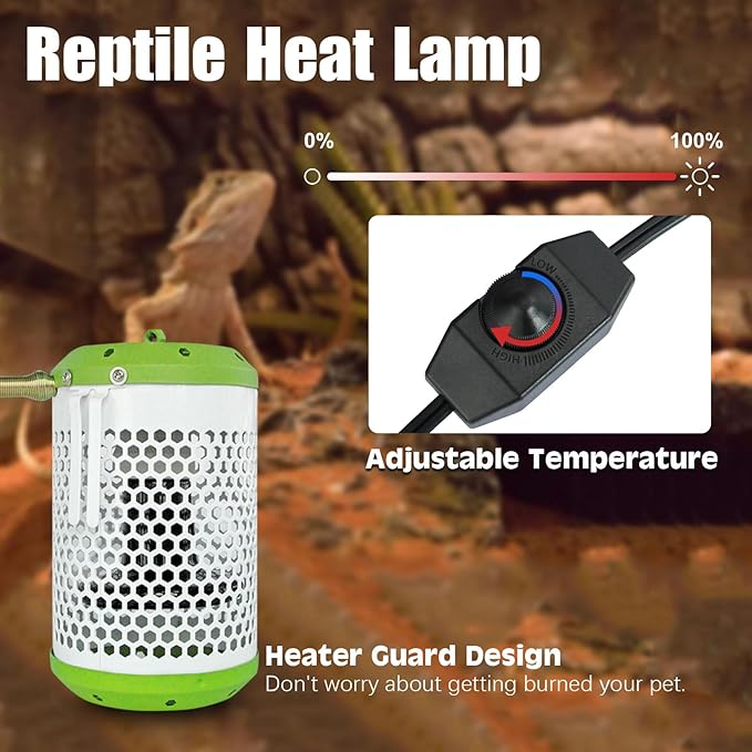 NICENICY Reptile Heat Lamp with Guard, Ceramic Heat Lamp Bulb with Lampshade, Adjustable Reptile Ceramic Heat Lamp Covers Guard with 100 Watt Infrared, No Light Only Heat (Small)