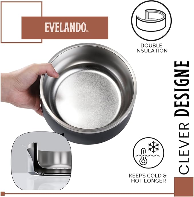 EVELANDO® 32 oz Premium Stainless Steel Pet Bowl with Triple Layer Insulation Keeps Food Warm and Water Fresh Non Slip Silicone Base BPA Free Elegant Dish for Small and Medium Dogs or Medium Cats