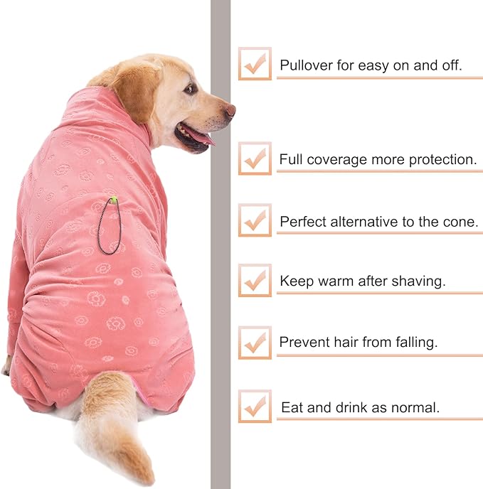 Dog Coats Autumn Winter Jumpsuit for Large Medium Dogs, Warmer Recovery Suit Polar Fleece Dog Bodysuit Lightweight Pajamas Pullover Stretchy Onesie Four-Legged Cold Weather Clothes(7XL, Pink)
