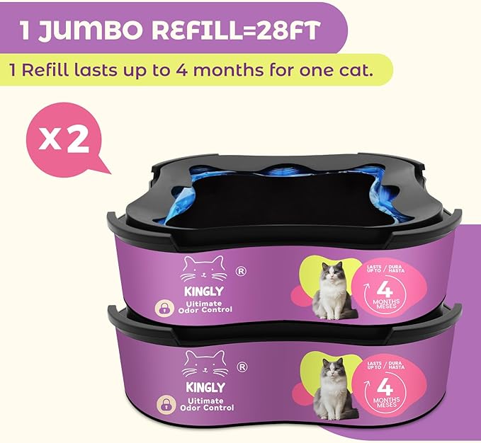 Premium Cat Litter Refill Bags |Jumbo 28FT 2-Pack | Lasts Up to 8 Months | 2 Cartridges for Superior Odor Control