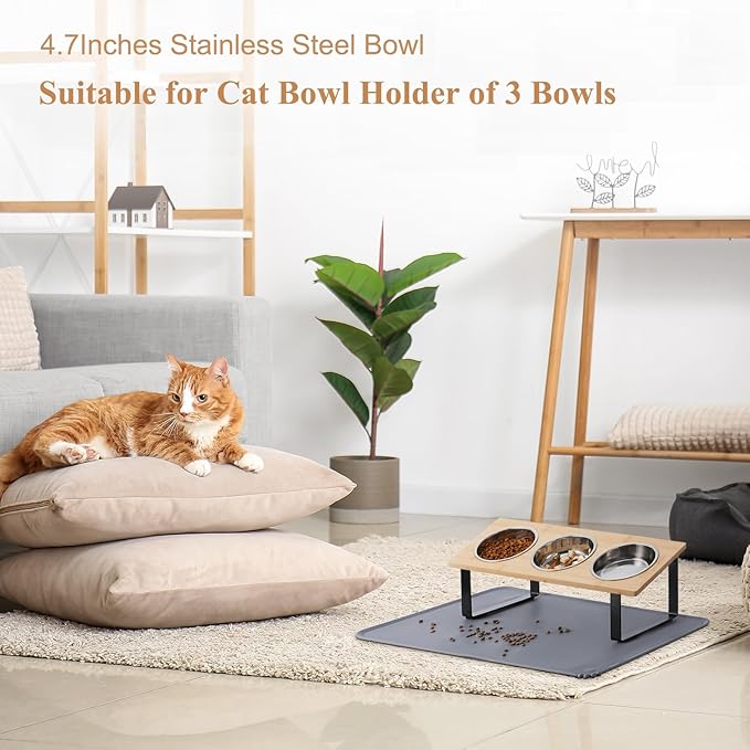 Stainless Steel Raised Cat Food Bowl for 3 Bowls, 4.7-Inch Replaceable Cat Bowl, 3 Pack (Only fit 4.7 inch 3 Bowls)