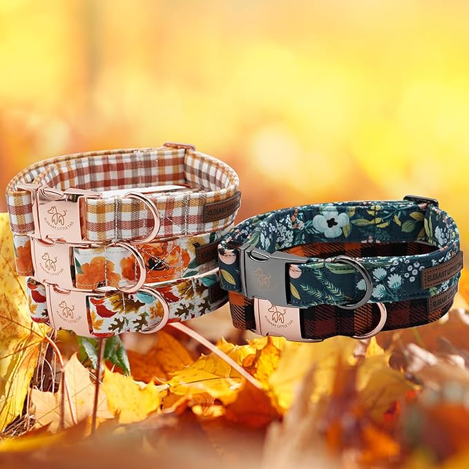 Elegant little tail Dog Collar, Floral Pet Collar Durable Darkblue Flower Dog Collars Male or Female Holiday Pet Gift Adjustable Dog Collar for Small Dogs