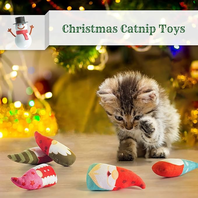 Christmas Catnip Toys Interactive Cats 5PCS Cat Nip Toy/Kitten Chew Plush Gift/Best Play Kick Stuff/Kitty Stuffed Teething Pillow/Cute and Soft Dental Gifts