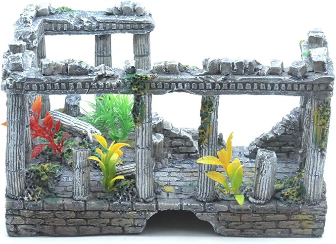 Sscon Aquarium Fish Tank Decoration Simulation Resin Roman Column Rock Ruins Plants Aquarium Decor Ornaments