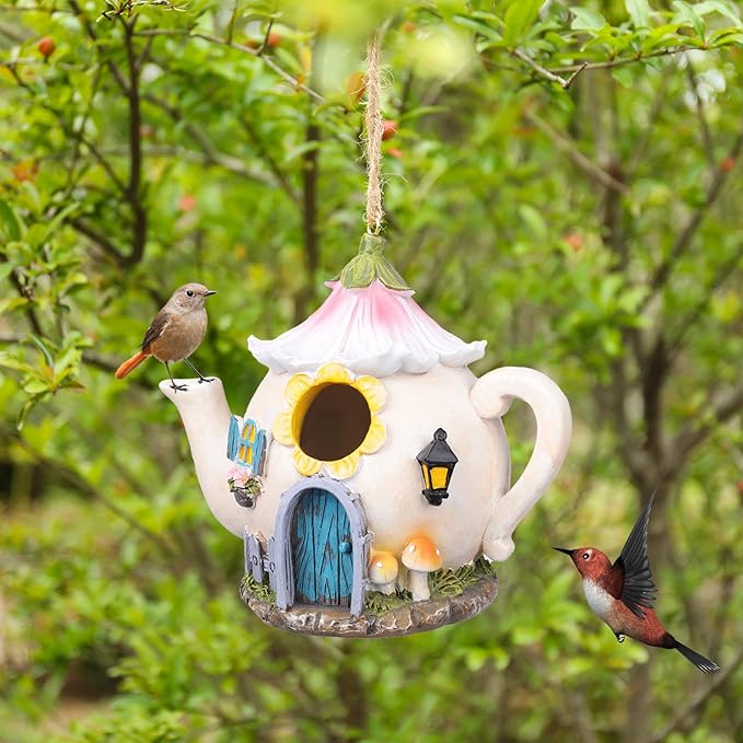 Yinns Birdhouses, Resin Bird House for Outside, Decorative Bird Houses, Hanging Watering Can Bird Houses for Outdoors Cardinal Bluebird Wild Birds