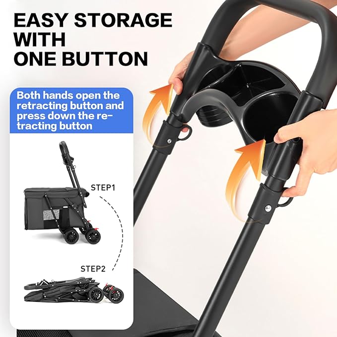 Pet Stroller Cat Dog Stroller Travel Folding Pet Carriers(Black)