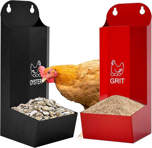 2 Pack Chicken Oyster Shell Feeder and Grit Device, Corner Chicken Feeder, Coop Accessories, Suitable for Hens and Chicks (Black+Red)