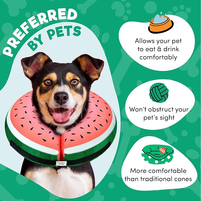 BENCMATE Inflatable Dog Cone Collar Alternative, Soft Dog Cone for Small Medium Large Dogs and Cats, Neck Recovery ECollar Donut Collar After Surgery (XLarge, Watermelom)