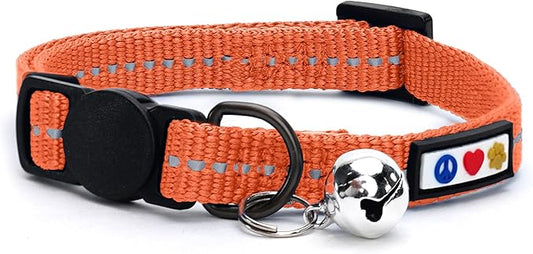 Pawtitas Recycled Cat Collar with Reflective Stitched and Safety Buckle Removable Bell Reflective Cat Breakaway Collar Made from Plastic Bottles - Living Coral Cat Collar.