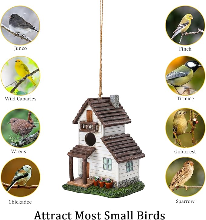Yinns Resin Bird House for Outside, Birdhouses for Outdoors for Nesting, Decorative Home Bird Houses for Yard Garden Decor, Water Proof