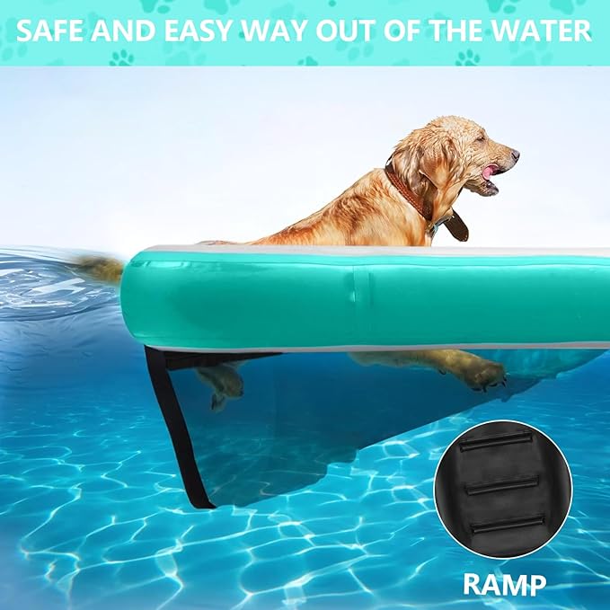 Dog Pool Ramp, Inflatable Dog Boat Ramp, Non-Slip EVA Inflatable Floating Dock Ladder for Pools Boats Docks, Safe & Easy Water Access for Large Dogs, Green