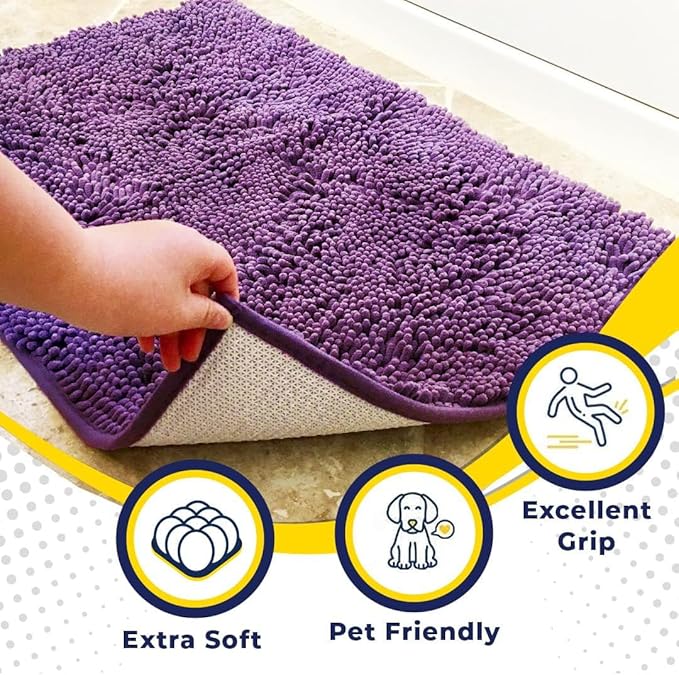 Muddy Mat® Original Dog Door Mat for Muddy Paws, Super Absorbent Microfiber, Non-Slip Washable Pet Rug, Quick Dry Chenille Entryway Carpet, Machine Washable Indoor Outdoor mat, Purple 35"x60"