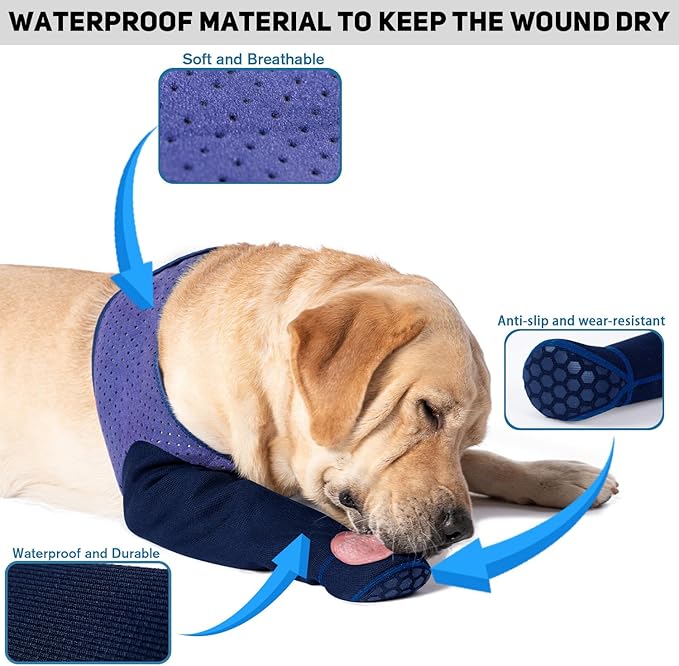 COODEO Dog Socks to Prevent Licking Paws, Healing Boots & Paw Protectors with Non-Slip Bottoms for Wound Protection, Waterproof Sleeve Shoes for Licking(Purple,L_Right
