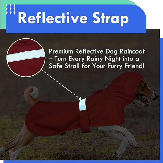 MIGOHI Dog Rain Jacket, Reflective Rain Coat for Medium Dogs | Adjustable Hind Leg Straps Rainproof, Waterproof & Windproof Coat for Rainy Days, Dog Poncho with Back Leash Hole, Red, 2XL