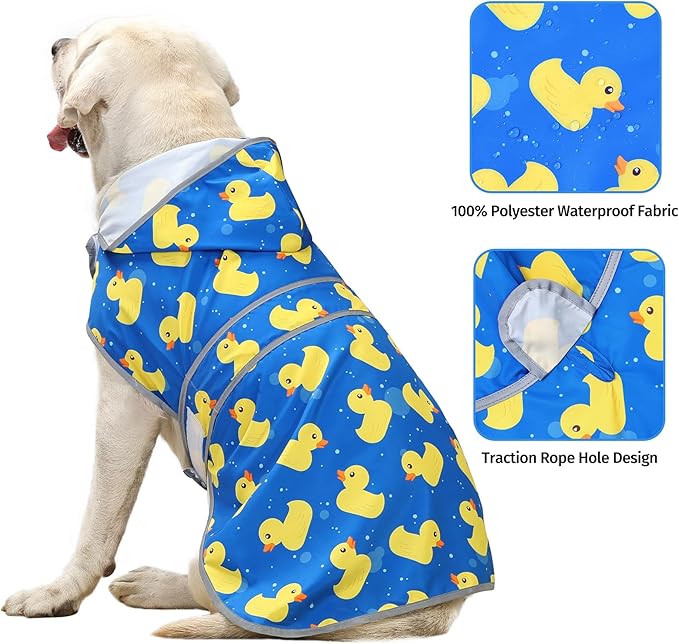 Dog Raincoat Hooded,Waterproof Rain Coat for Dogs with Adjustable Belly Strap,Reflective Strips, Lightweight Slicker Poncho Rain Jacket for Small Medium Large Dogs