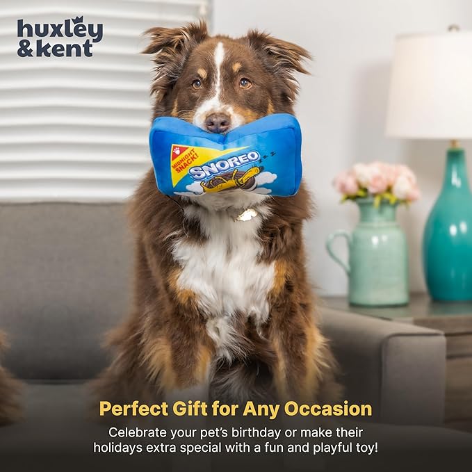 Huxley & Kent Funny Dog Toy w/Squeaker – Power Plush Squeaky Dog Toys for Small, Medium & Large Dogs – Soft Stuffed Animal for Indoor Play & Fetch - Snoreo Cookies, Large