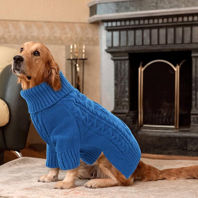 ASENKU Knitted Dog Sweater, Pullover Big Thermal Dog Winter Sweater, Turtleneck Doggy Sweaters for Large Medium Dogs Boy Girl,Warm Pet Sweatshirt for Maltese,Mini Dachshund,M