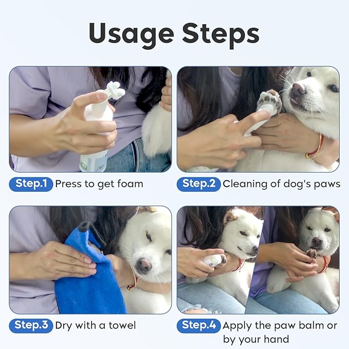 Dog Paw Care Kit - Cleaner for Large, Medium, Small, XL Breeds - Balm for Healing, Repairing & Restoring Dry, Cracked Paws & Nose - Protector for Pet Foot Washer Care