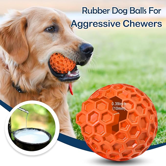 2 Pack Indestructible Squeaky Dog Balls for Aggressive Chewers, Durable Rubber Chew Toys for Teething, Anxiety Relief Perfect for Large, Medium Breeds, Indoor Outdoor Use