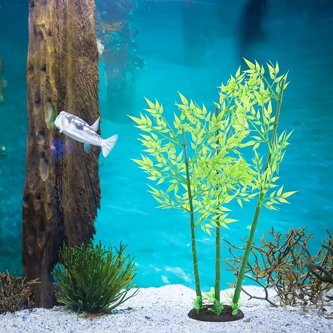 Artificial Aquarium Bamboo Plant: 19.6X4.3X2.5in Fish Tank Aquatic Landscape for Home Decoration