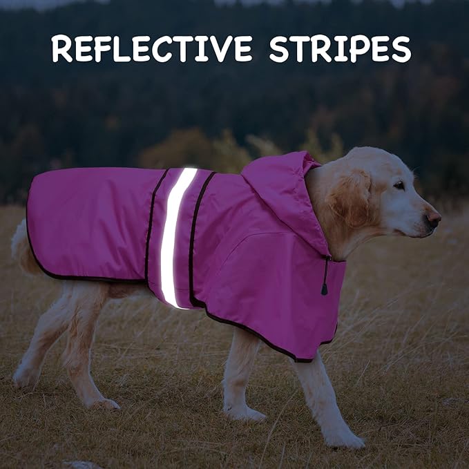 Dog Raincoat for Large Dogs - Reflective Dog Rain Jacket Lightweight Doggy Raincoats Adjustable Rain Coat for Dogs (X-Large, Pink)